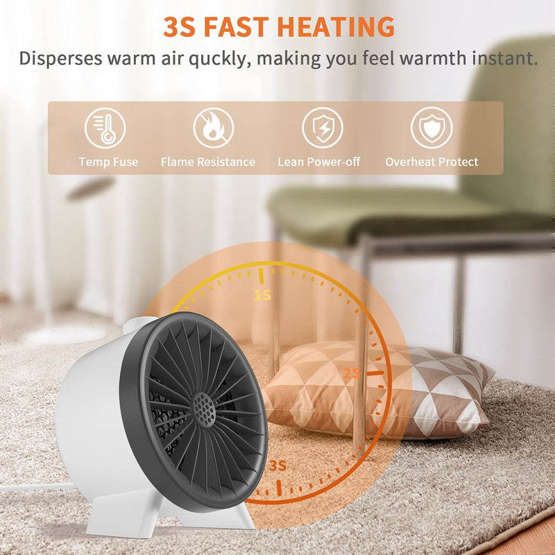 Jialexin 1000W Efficient Small PTC Energy Efficient Space Heater,3s Quick Heating with Overheat Protection, Low Noise for Office,Home and Bedroom