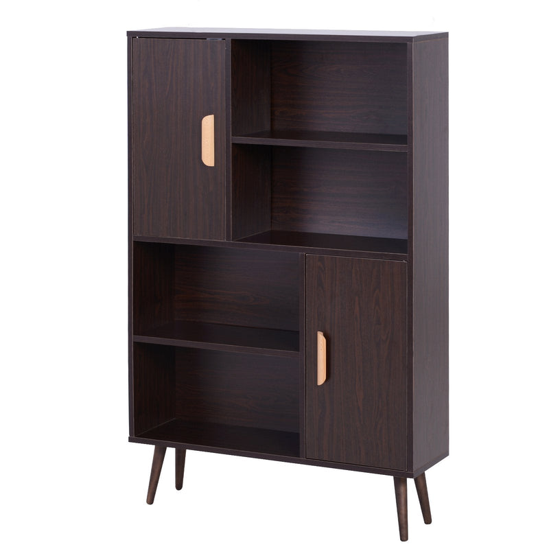 Free Standing Bookcase Shelves W/ Two Doors, 80L X 23.5W 123Hcm - Walnut