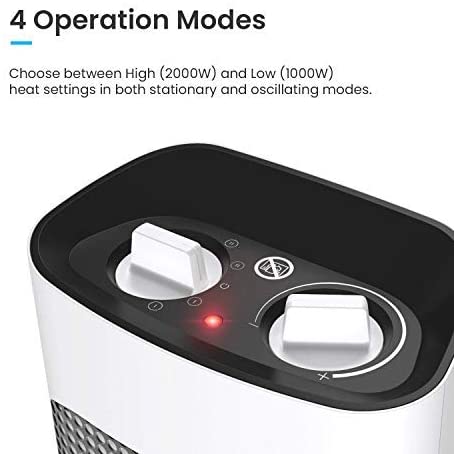 Pro Breeze® 2000W Ceramic Tower Fan Heater with Automatic Oscillation, Built-in Thermostat & 2 Heat Settings