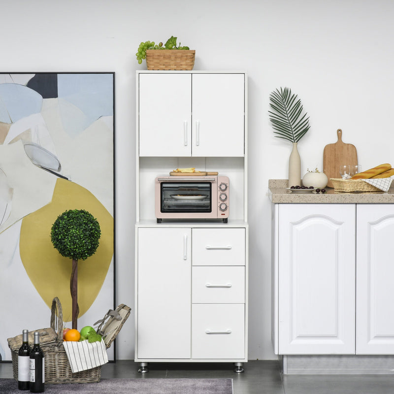 Modern Kitchen Pantry Cabinet Storage Cupboard With Open Countertop - White