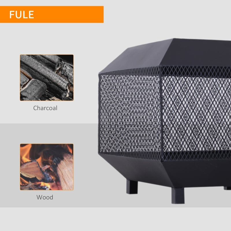 Metal Square Fire Pit Outdoor Mesh Firepit Brazier , Black