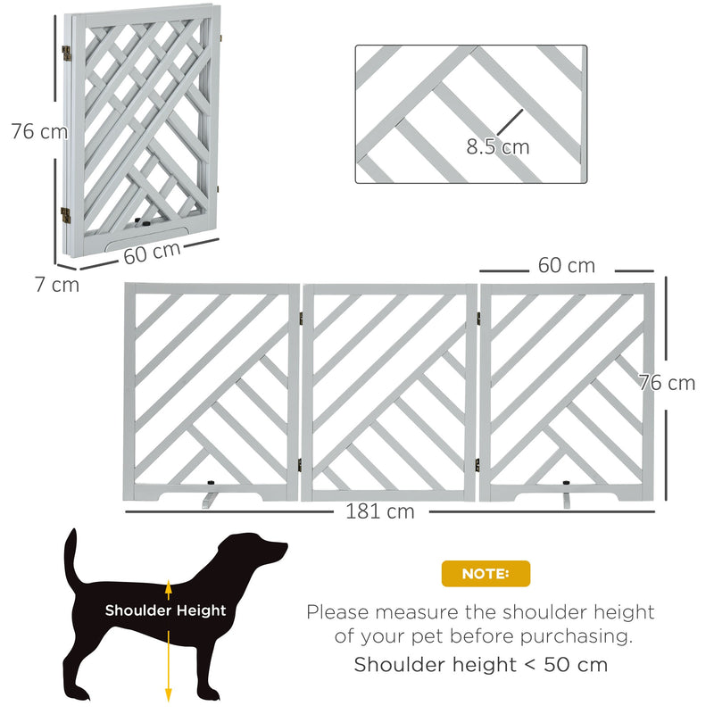 PawHut Dog Gate, Freestanding Pet Gate, Folding Wooden Puppy Fence, Indoor Barrier with 2PCS Support Feet for House Doorway Stairs, Grey