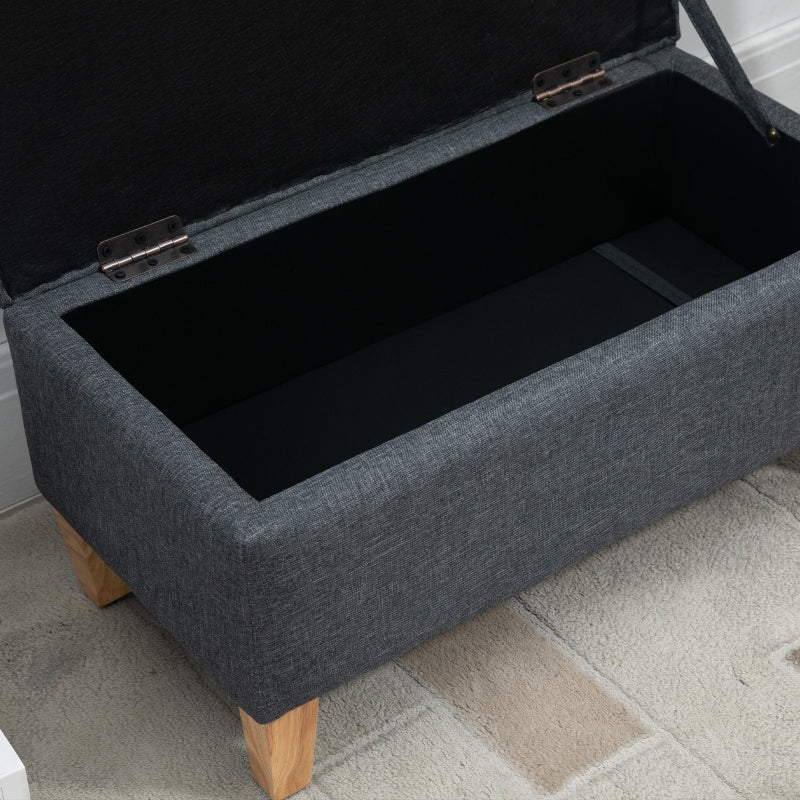 Linen-Look Storage Ottoman, With Padded Top - Grey