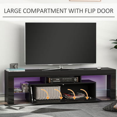 High Gloss Futuristic TV Stand, With LED Lights - Black