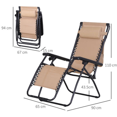 Steel Frame Zero Gravity Outdoor Garden Deck Chair W/ Canopy Beige