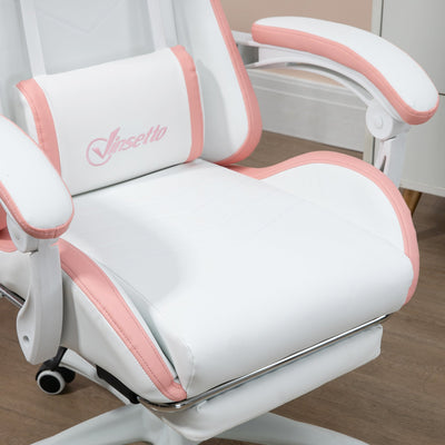 Vinsetto Racing Gaming Chair, Reclining PU Leather Computer Chair with 360 Degree Swivel Seat, Footrest, Removable Headrest White and Pink