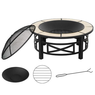 2-in-1 84cm Metal Large Fire Pit, Black