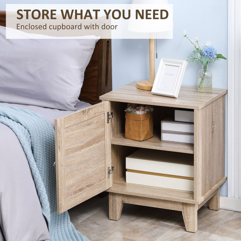 Nightstand, Bedside Table With Storage Cupboard, Natural