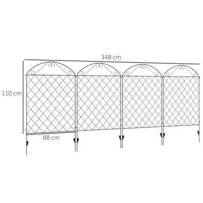 Outsunny Decorative Garden Fencing, 43in x 11.5ft Outdoor Picket Fence Panels, 4PCs Rustproof Metal Wire Landscape Flower Bed Border Edging, Black