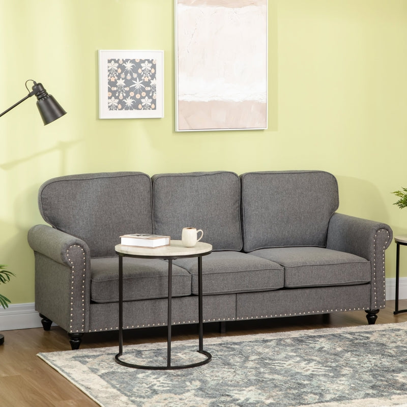 Three-Seater Studded Edge Sofa - Grey