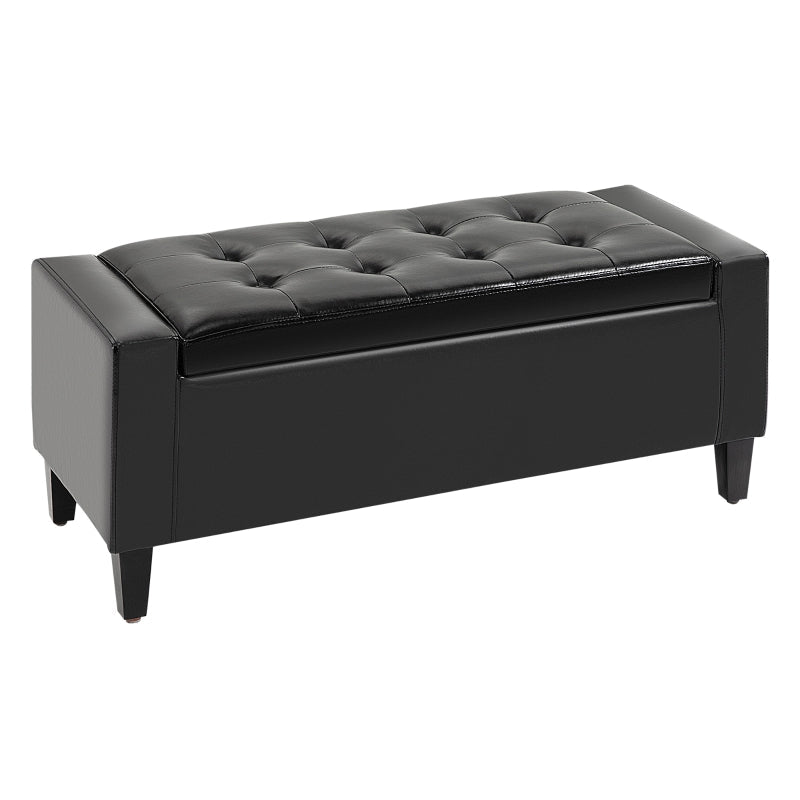 PU Leather Storage Ottoman Bench , Black