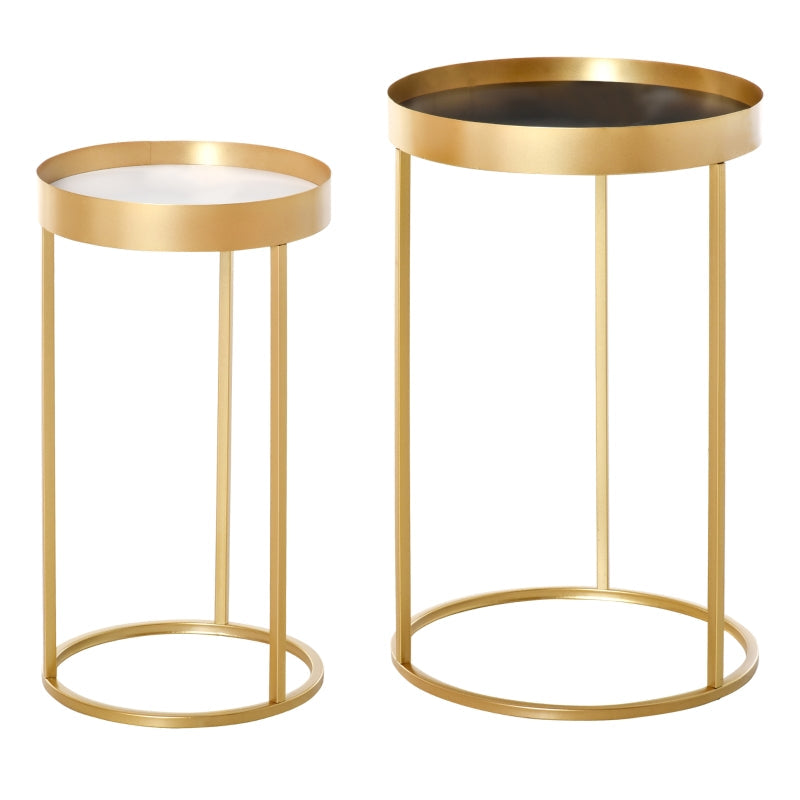 Set Of 2 Nesting Coffee Tables With Gold Metal Base