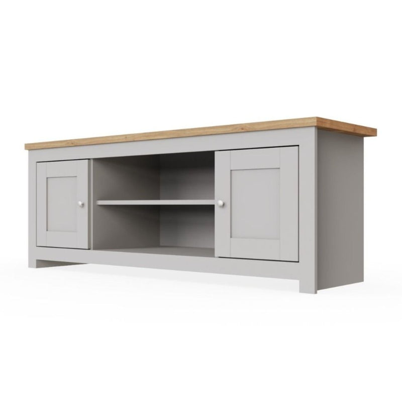 Lisbon TV unit stand with 2 doors in grey & oak