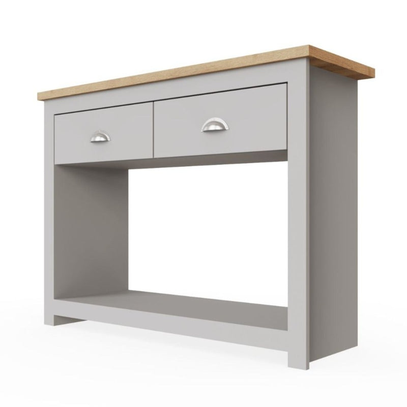 Lisbon console table with 2 drawers in grey & oak