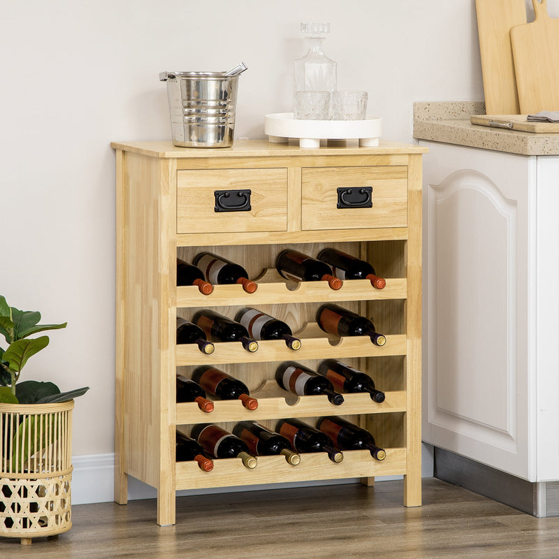 HOMCOM Liquor Cabinet Wine Storage Cabinet with 20-Bottle Wine Racks 2 Drawers for Kitchen Dining Room NaturalÂ WoodÂ Effect