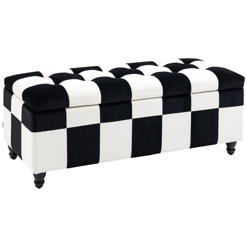 Velvet Storage Ottoman, White And Black