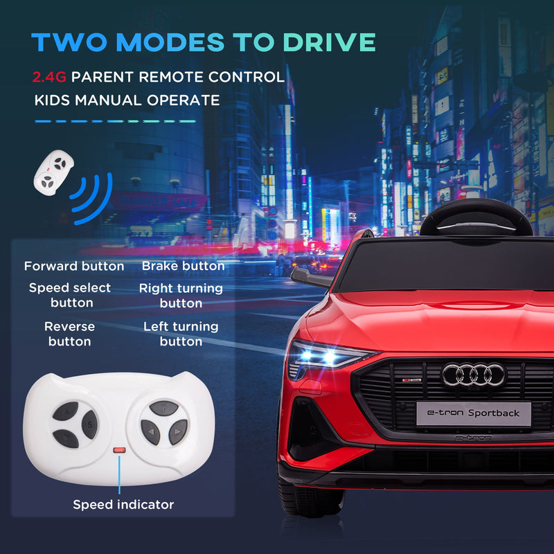 HOMCOM Audi E-tron Licensed 12V Kids Electric Ride On Car with Parental Remote Music Lights MP3 Suspension Wheels for 3-5 Years Red