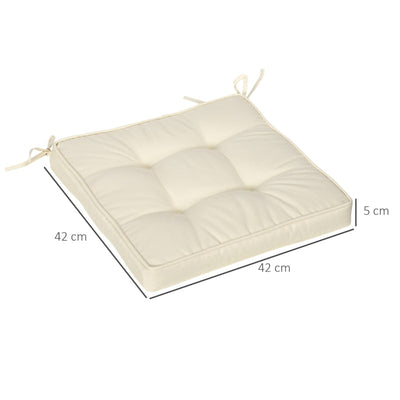 Garden Seat Cushion With Ties, 40 X 40cm Replacement Dining Chair Pad, Cream White