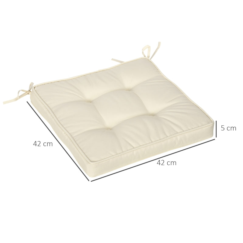 Garden Seat Cushion With Ties, 40 X 40cm Replacement Dining Chair Pad, Cream White