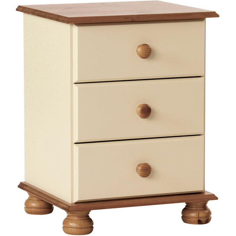 Copenhagen Cream & Pine Bedside Cabinet 3 Drawer