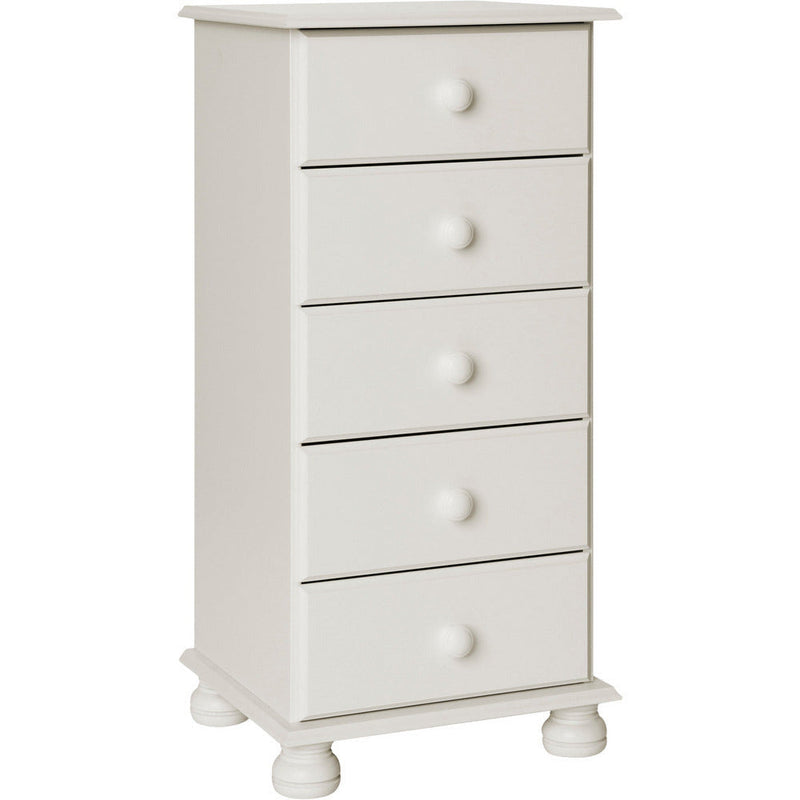 Copenhagen White Narrow Chest of 5 Drawers