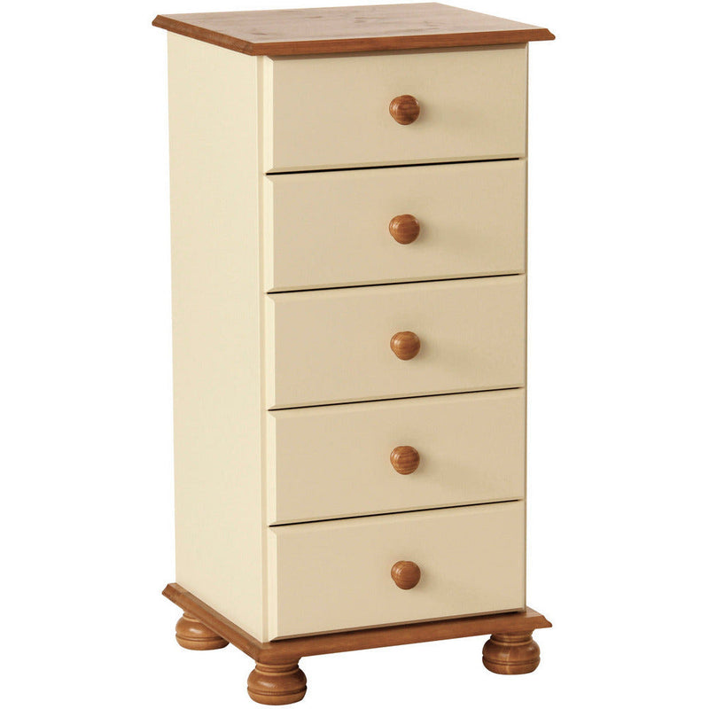 Copenhagen Cream & Pine Narrow Chest of 5 Drawers