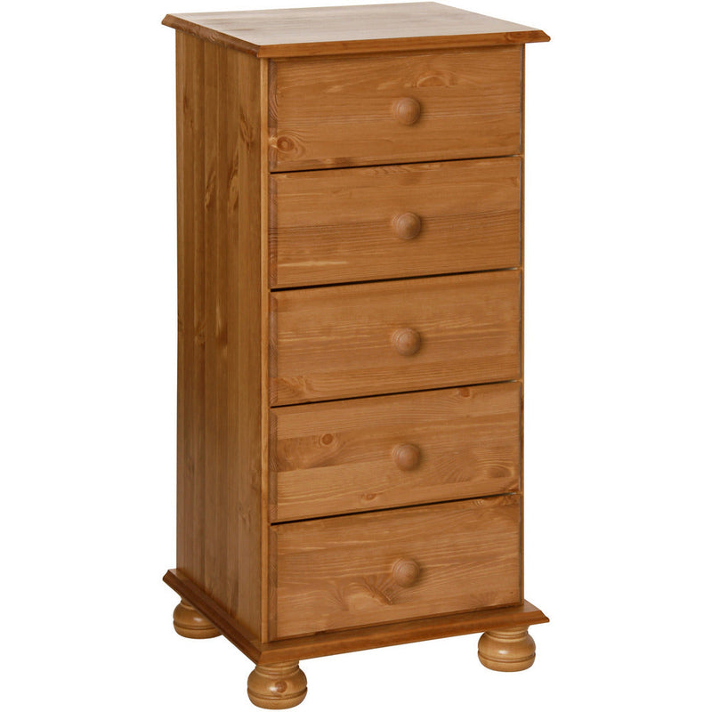 Copenhagen Pine Narrow Chest of 5 Drawers