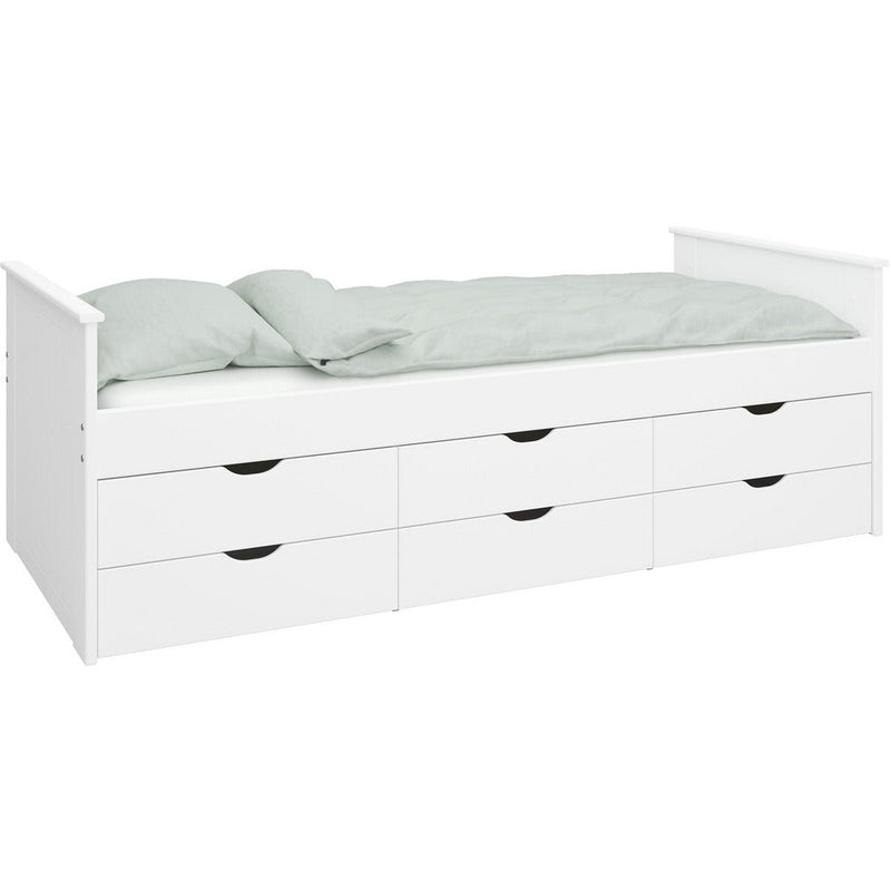 Albion White Single Wooden Bed With 6 Drawers