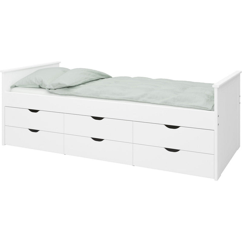 Albion White Single Wooden Bed With 6 Drawers