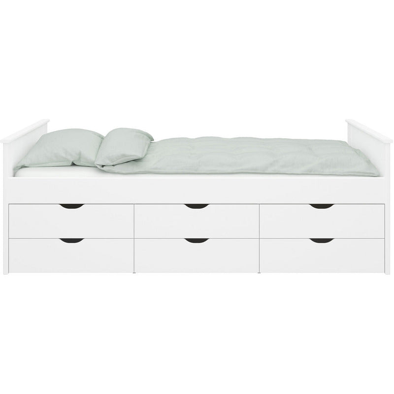 Albion White Single Wooden Bed With 6 Drawers