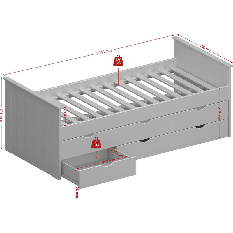 Albion White Single Wooden Bed With 6 Drawers