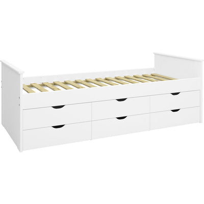 Albion White Single Wooden Bed With 6 Drawers