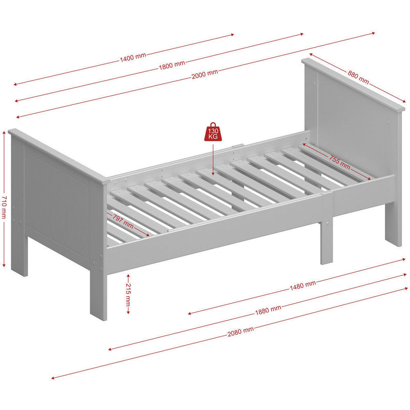 Albion White Single Extendable Wooden Bed