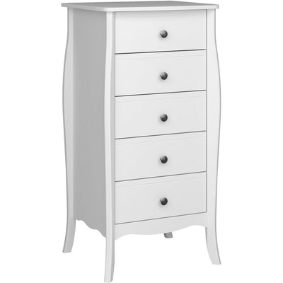 Boutique White 5 Drawer Narrow Chest