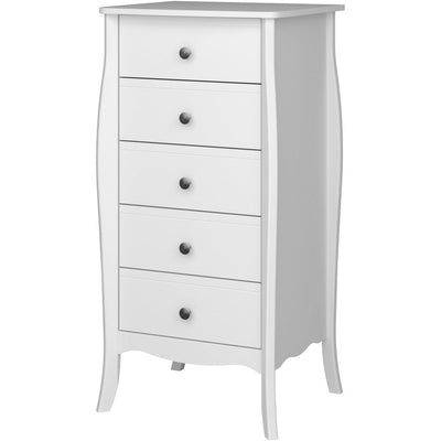 Boutique White 5 Drawer Narrow Chest