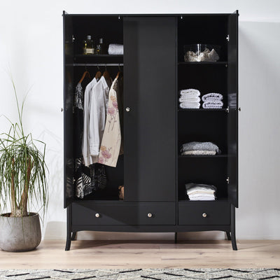 Boutique Black 3 Door 2 Drawer Wardrobe