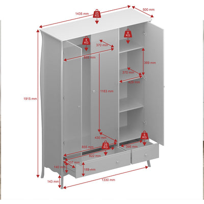 Boutique White 3 Door 2 Drawer Wardrobe