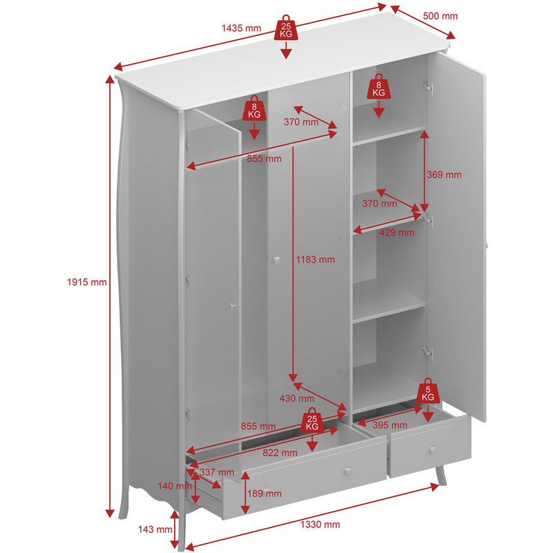 Boutique Grey 3 Door 2 Drawer Wardrobe