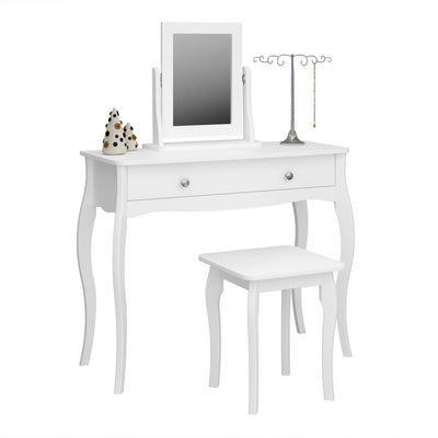 Boutique White Dressing Table With Mirror & Stool