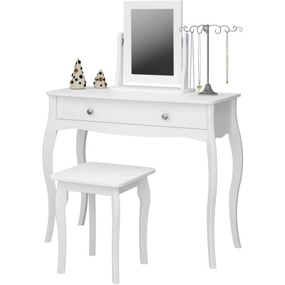 Boutique White Dressing Table With Mirror & Stool