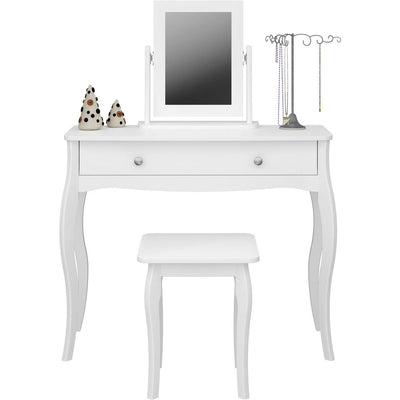 Boutique White Dressing Table With Mirror & Stool