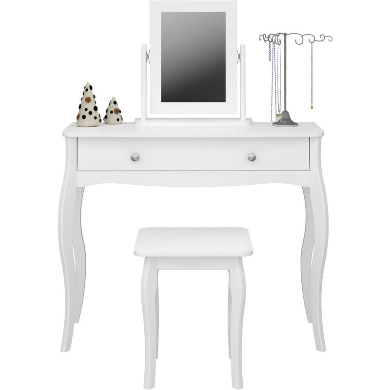 Boutique White Dressing Table With Mirror & Stool