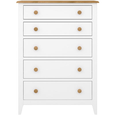 Heston White & Pine 5 Drawer Chest