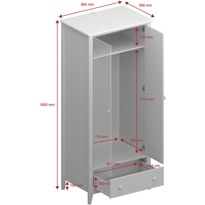 Heston White & Pine 2 Door Wardrobe