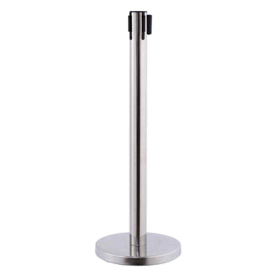 6 Red Retractable Queue Belt Barrier Polished Stainless Stand