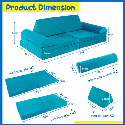 Sofá convertible modular para niños de 8 piezas, color verde