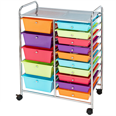 15 Drawer Rolling Storage Cart with 4 Wheels for Beauty Salon