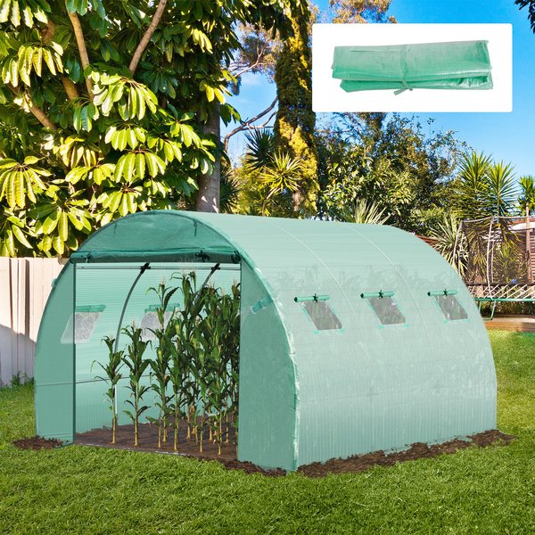 10X10 Ft. Greenhouse Replacement Cover W/ Windows Door - Green