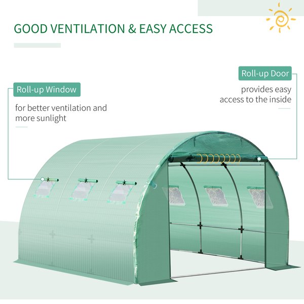 10X10 Ft. Greenhouse Replacement Cover W/ Windows Door - Green