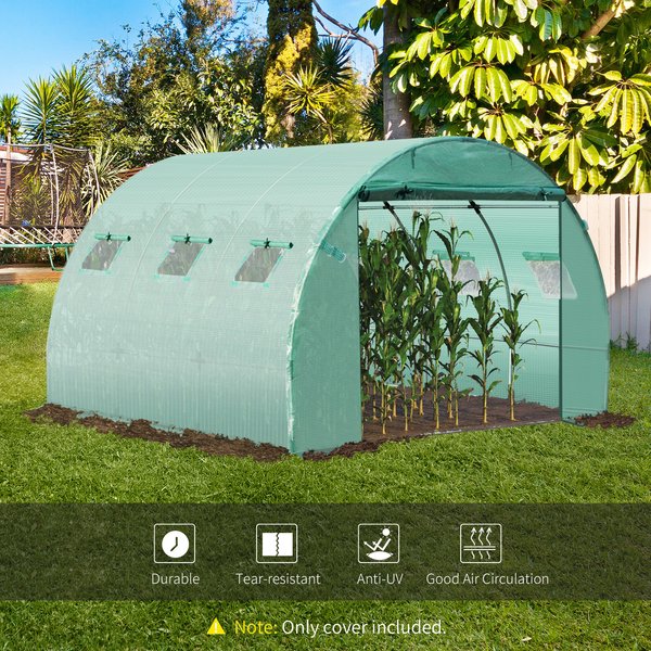 10X10 Ft. Greenhouse Replacement Cover W/ Windows Door - Green